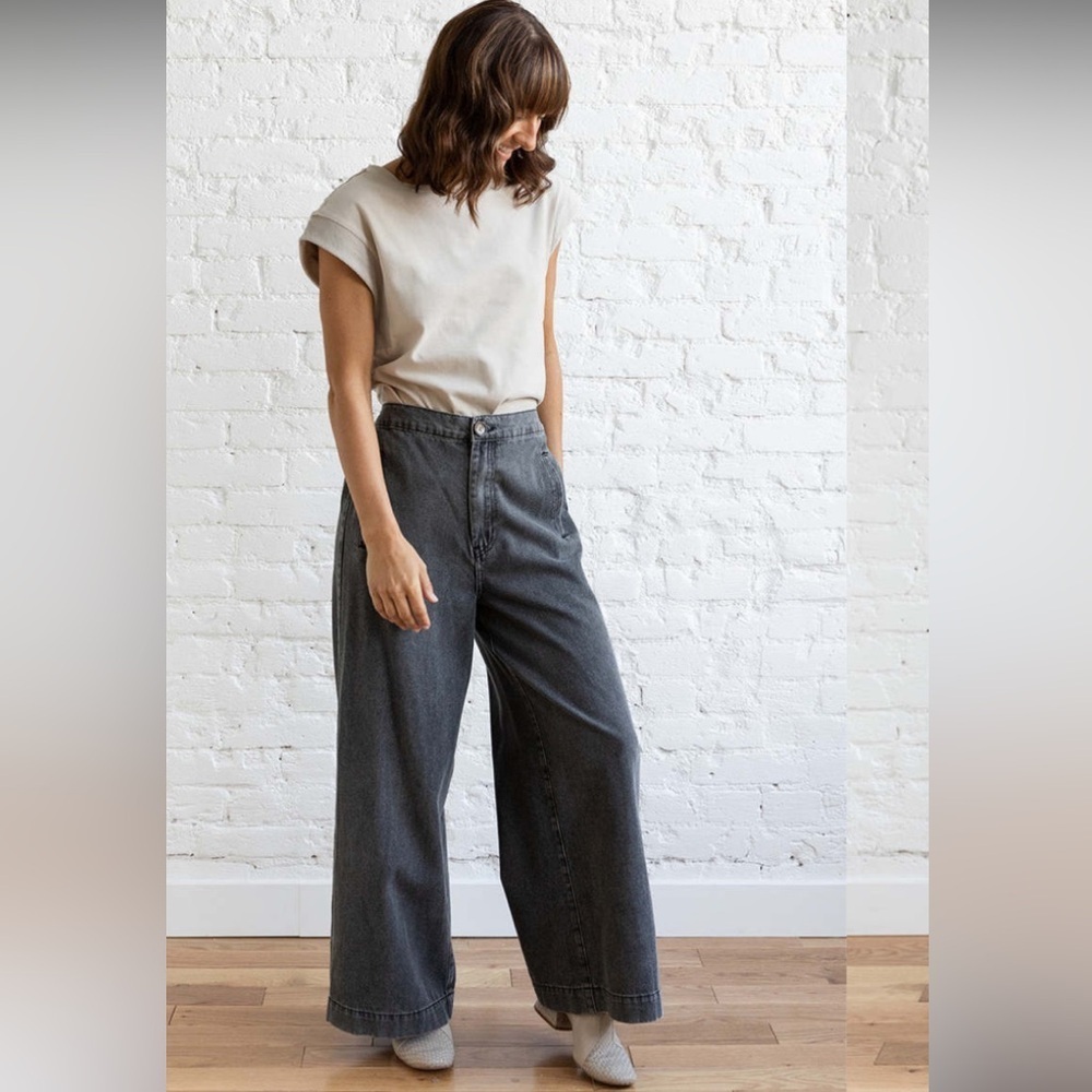 Grade & Gather denim wide leg dark gray wide leg jeans high waist M casual fall